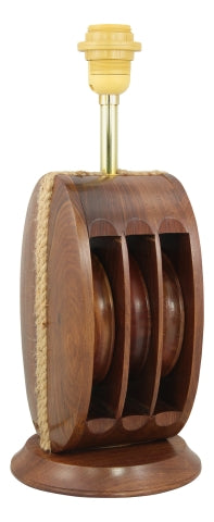 Lampe Blockrolle – maritime Tischlampe aus Holz mit wählbarem Lampenschirm