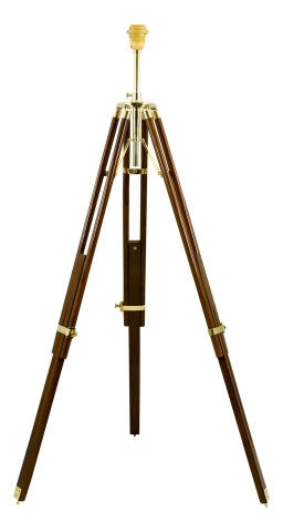 Stativ Lampe – höhenverstellbare Stehleuchte aus Holz und Messing im maritimen Stil