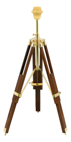 Stativ Lampe – kompakte höhenverstellbare Tischlampe aus Holz und Messing
