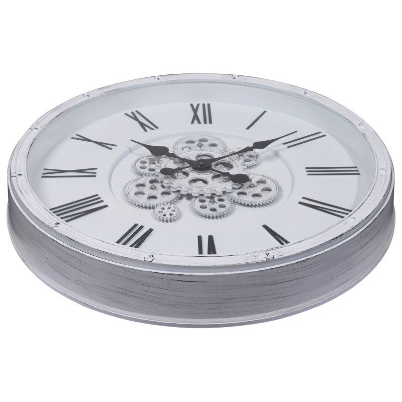 Skelett Wanduhr Industrial Vintage XL – große Design Wanduhr mit Zahnrad Optik in Weiß und Schwarz