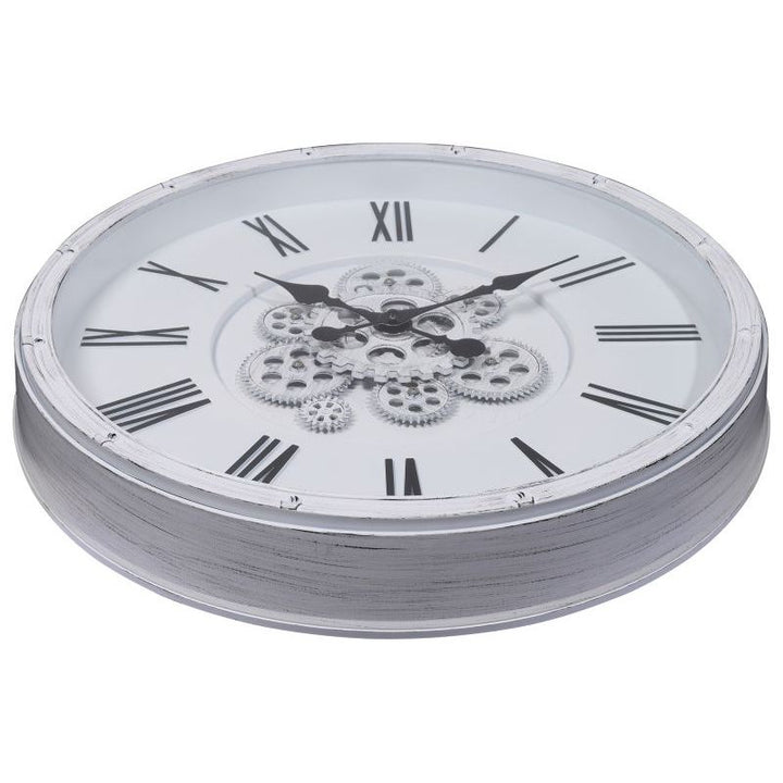 Skelett Wanduhr Industrial Vintage XL – große Design Wanduhr mit Zahnrad Optik in Weiß und Schwarz