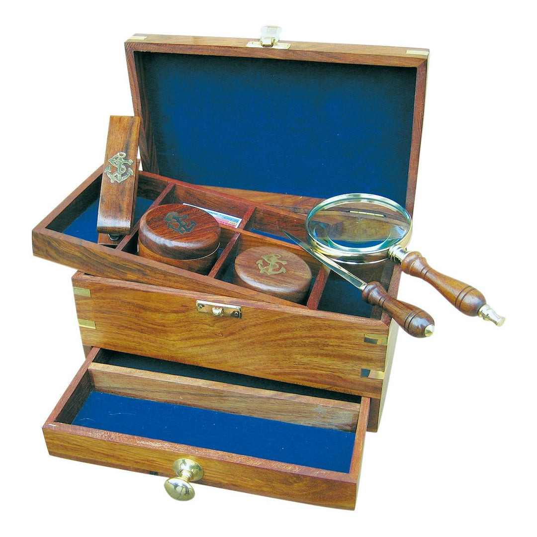 Schreibtisch Set in Box – maritimes Büroset aus Holz und Messing