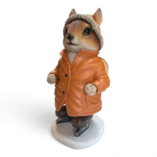 Eichhörnchen auf Schlittschuhen, dekorative Winterfigur aus Kunstharz, 27 cm