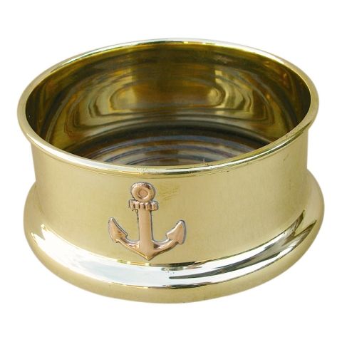 Flaschen Untersetzer Anker – stilvoller Flaschenhalter aus Messing und Holz