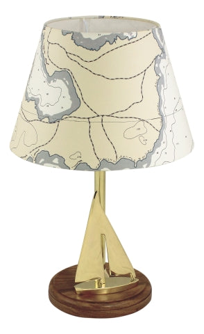 Lampe Segelyacht – kompakte maritime Tischlampe aus Messing und Holz