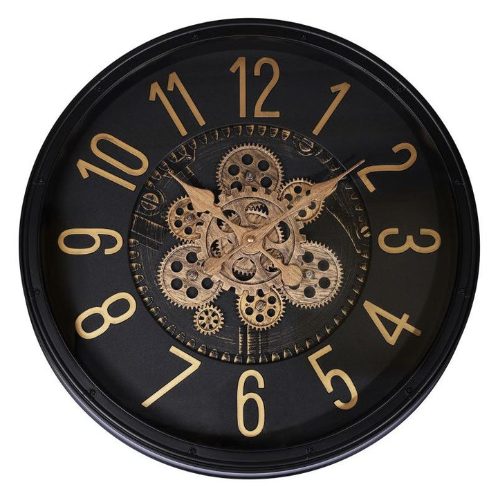 Skelett Wanduhr Industrial Vintage XL – große Design Wanduhr mit Zahnrad Optik in Schwarz und Gold