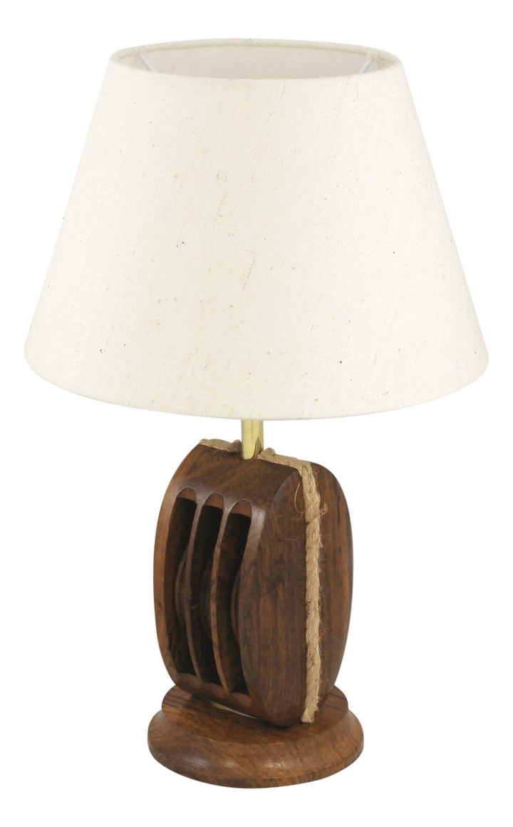 Lampe Blockrolle – kompakte maritime Tischlampe aus Holz mit wählbarem Lampenschirm