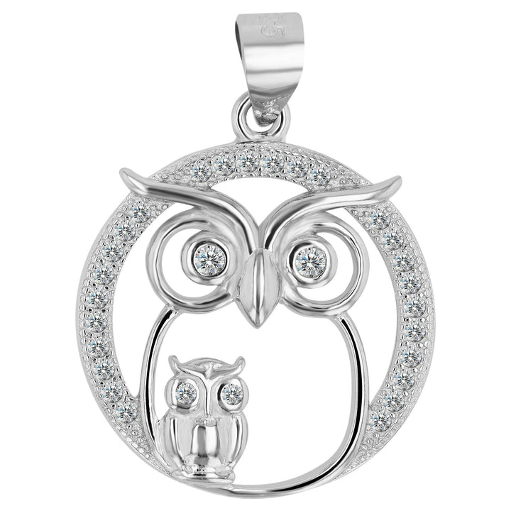 925/- Echt Silber Anhänger Eule "Willa" mit Zirkonia, rhodiniert - Luxurelle-Shop