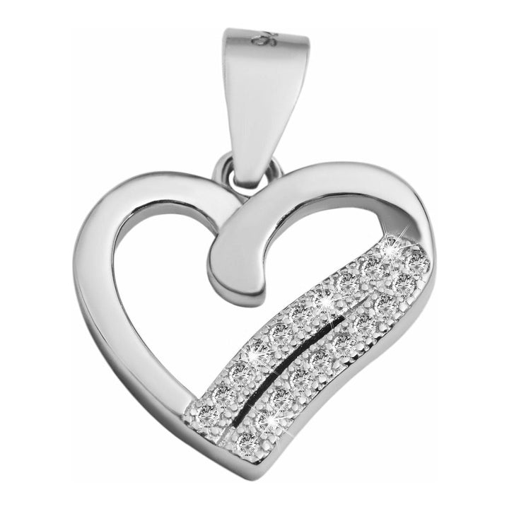 925/- Echt Silber Anhänger ohne Kette, asymmetrisches Herz mit Zirkoniabesatz - Luxurelle-Shop