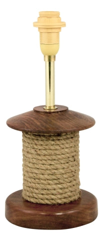 Lampe Tau – kompakte maritime Tischlampe aus Holz, Messing und Seil