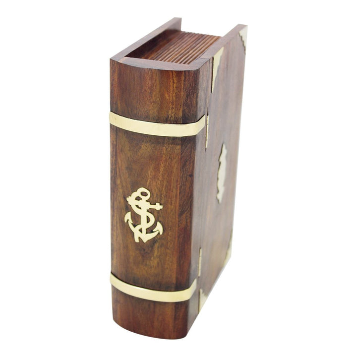 Buch Box mit Schloss – maritime Geheimbox aus Holz und Messing