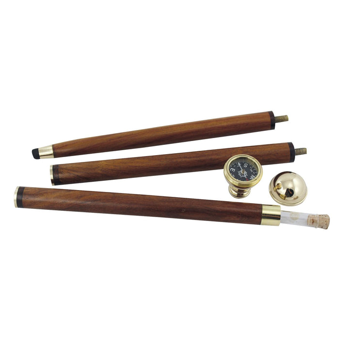 Spazierstock mit Kompass und Glasröhrchen – eleganter Gehstock aus Holz und Messing
