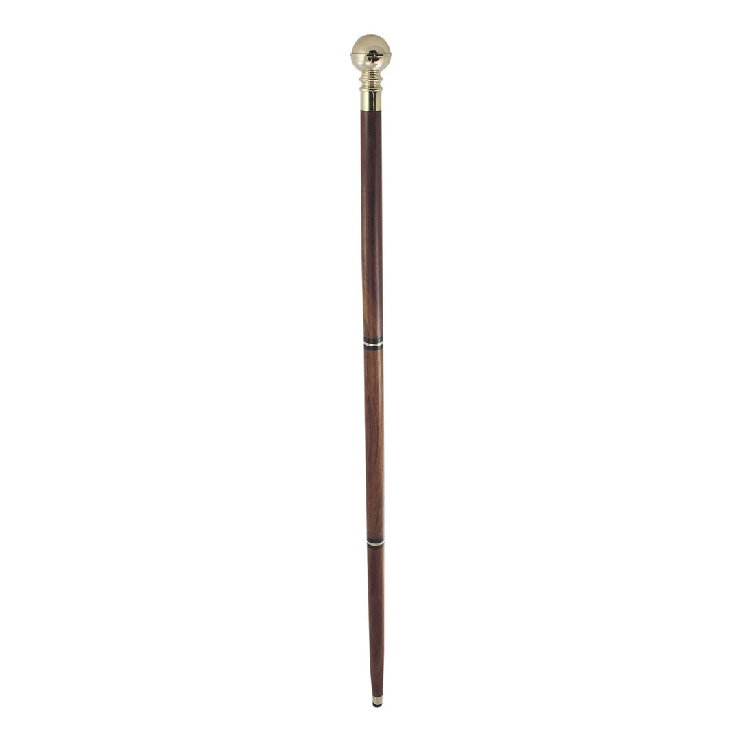 Spazierstock mit Kompass und Glasröhrchen – eleganter Gehstock aus Holz und Messing