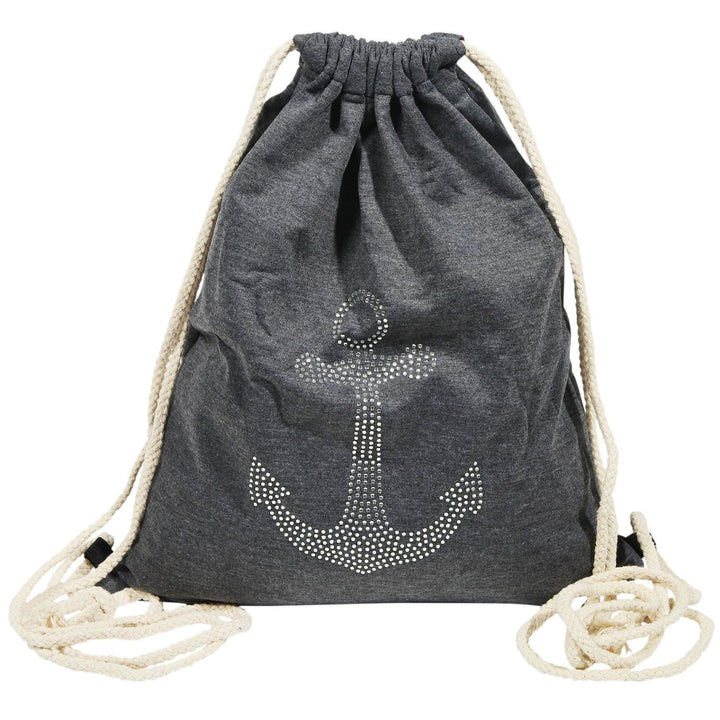 Turnbeutel Anker Strass – maritimer Rucksackbeutel aus Textil mit funkelndem Ankermotiv in 3 Farben