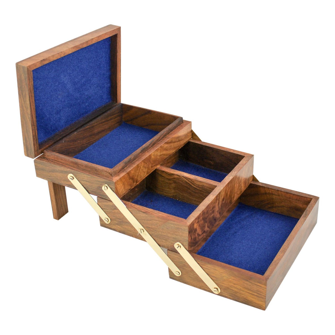 Schmuck Kästchen Compass – ausziehbare Schmuckbox aus Holz mit Kompass Design
