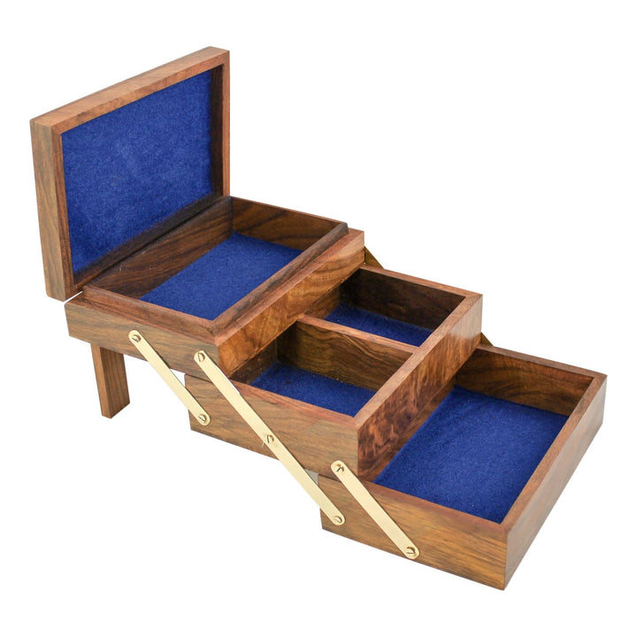 Schmuck Kästchen Compass – ausziehbare Schmuckbox aus Holz mit Kompass Design