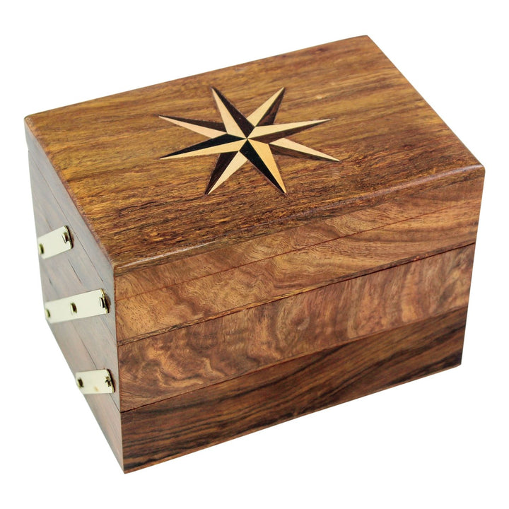 Schmuck Kästchen Compass – ausziehbare Schmuckbox aus Holz mit Kompass Design