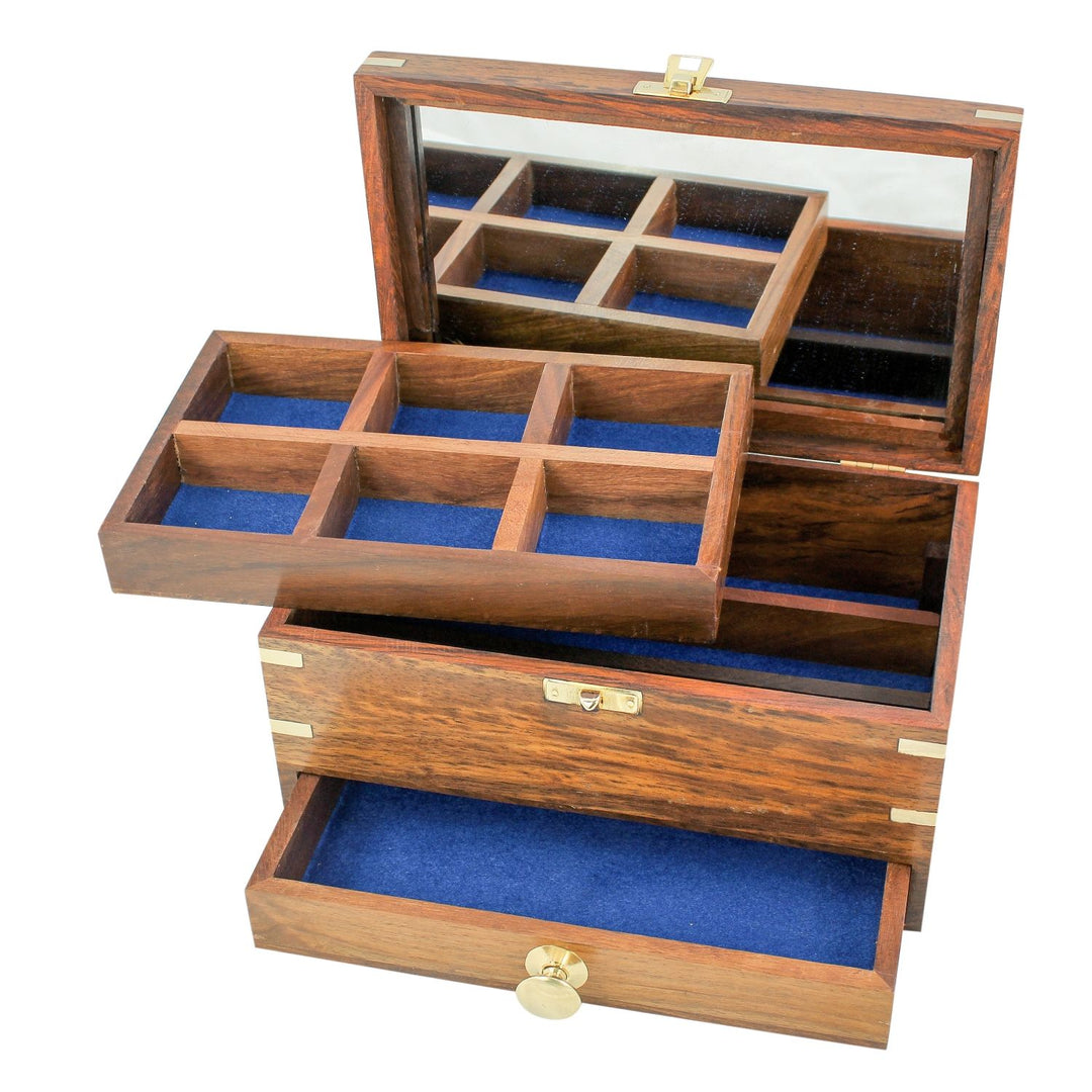 Schmuck Schatulle Compass – elegante Schmuckbox aus Holz mit Kompass Intarsie