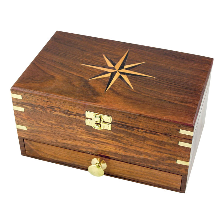 Schmuck Schatulle Compass – elegante Schmuckbox aus Holz mit Kompass Intarsie