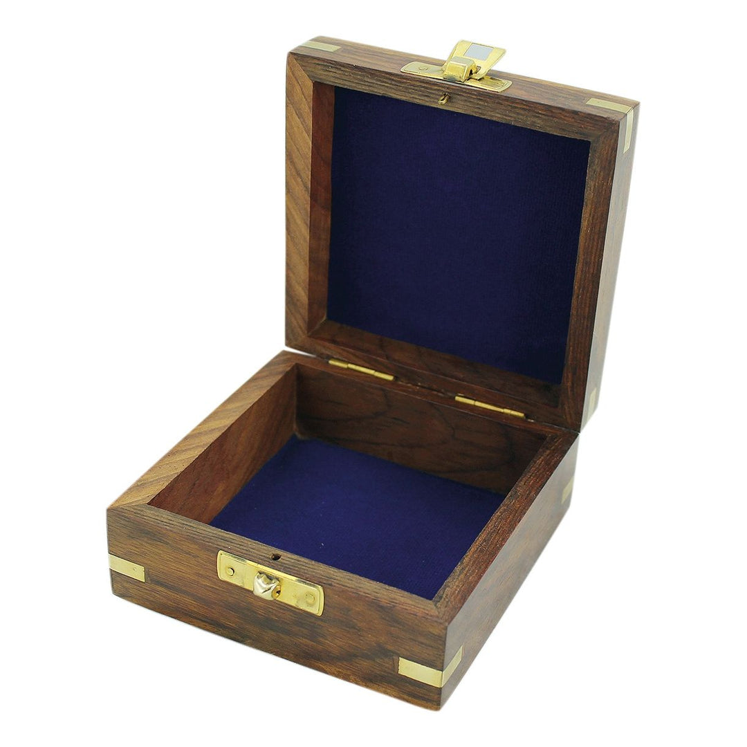 Holzbox mit Messingintarsien und Anker – maritime Schmuckbox aus Holz