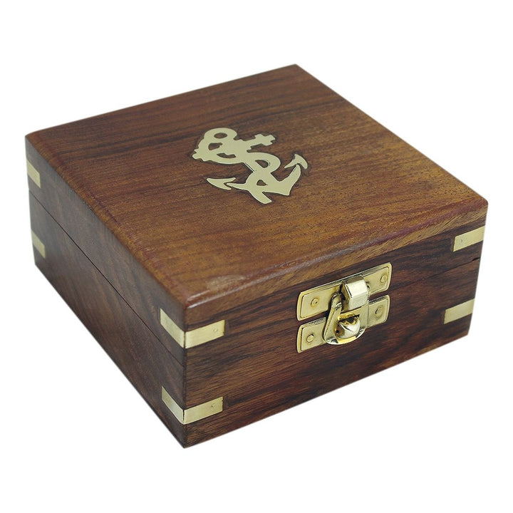 Holzbox mit Messingintarsien und Anker – maritime Schmuckbox aus Holz