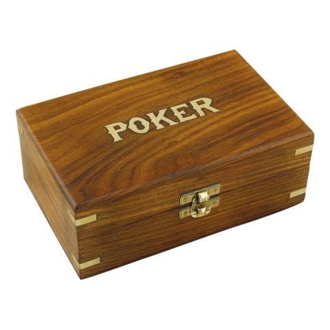 Poker Spiel Set – edles Kartenspiel mit 100 Chips und Dealer in Holzbox