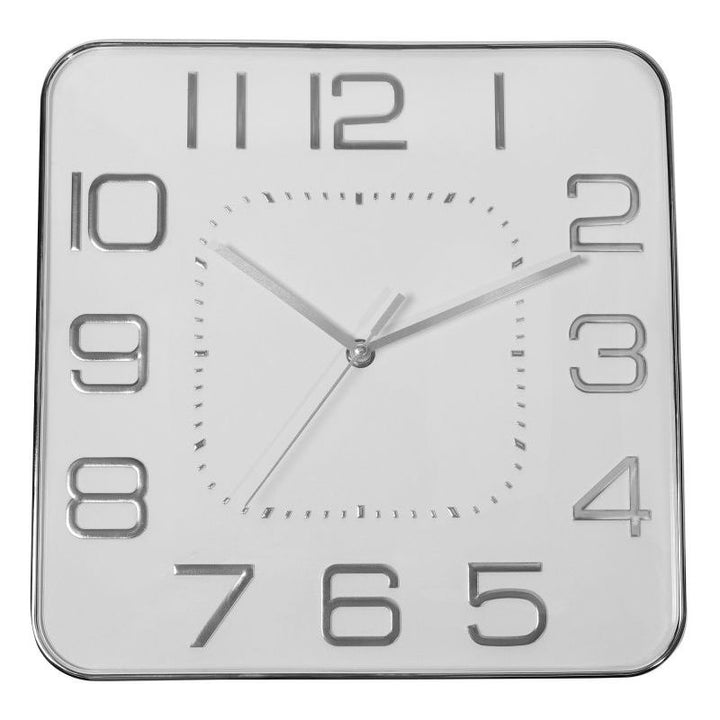 Design Wanduhr Quadratisch – moderne Wanduhr aus Kunststoff in Silber und Weiß