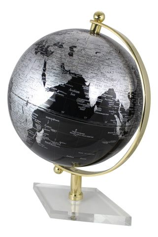 Globus Schwarz – moderner Standglobus mit Messinggestell auf Acrylsockel