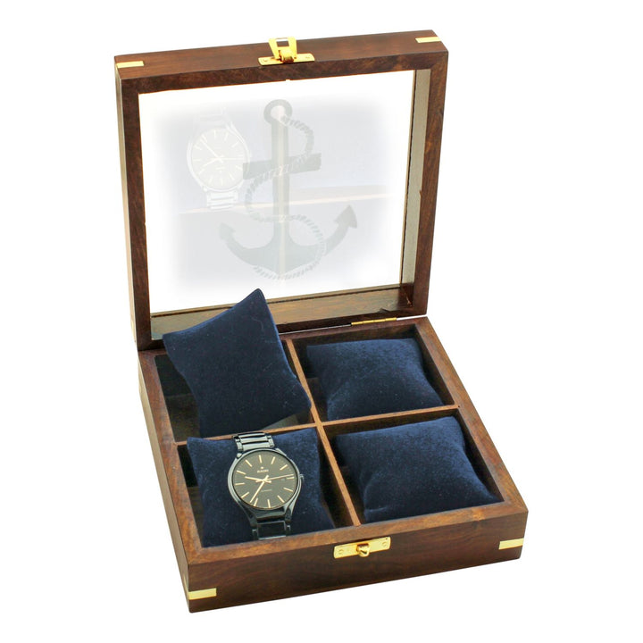 Uhrenbox aus Holz mit Glasdeckel – maritime Aufbewahrungsbox für Uhren und Schmuck