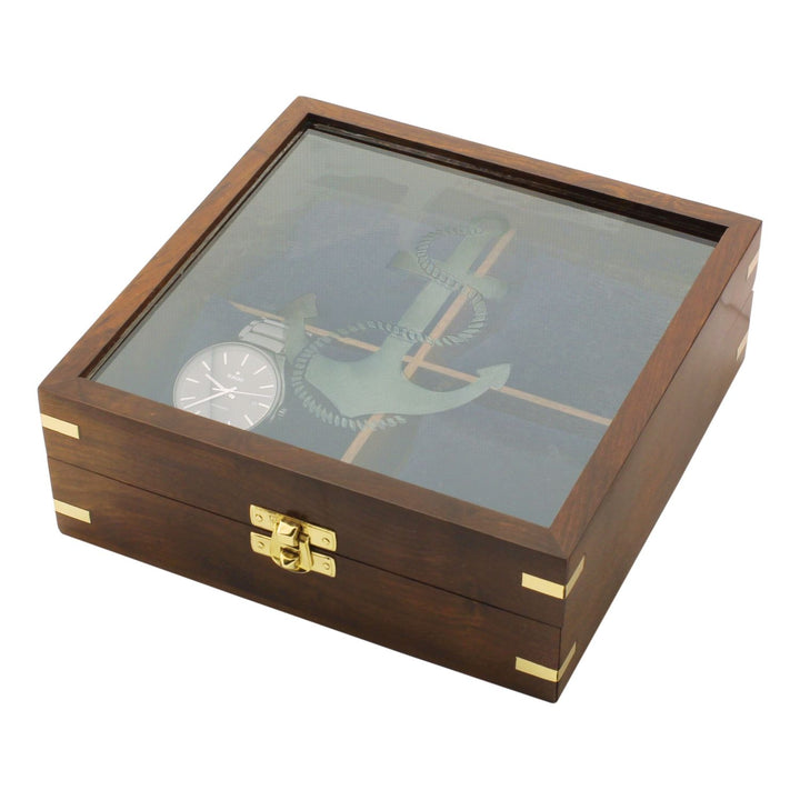 Uhrenbox aus Holz mit Glasdeckel – maritime Aufbewahrungsbox für Uhren und Schmuck