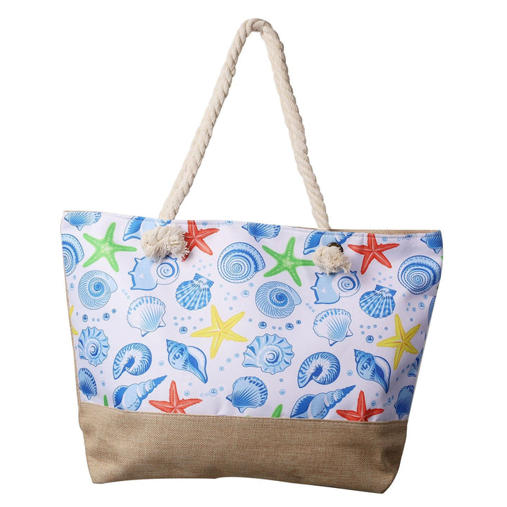 Strandtasche Ocean Life – maritime Schultertasche mit bunten Muschel und Seestern Motiven
