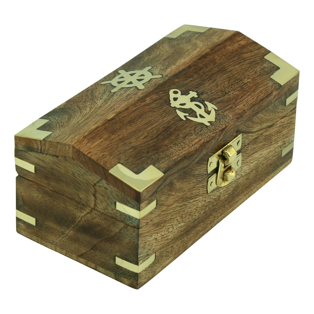 Schatztruhe mit Anker und Steuerrad – maritime Holzbox aus Mango Holz