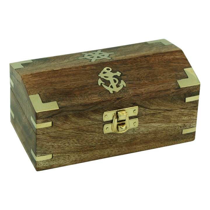 Schatztruhe mit Anker und Steuerrad – maritime Holzbox aus Mango Holz