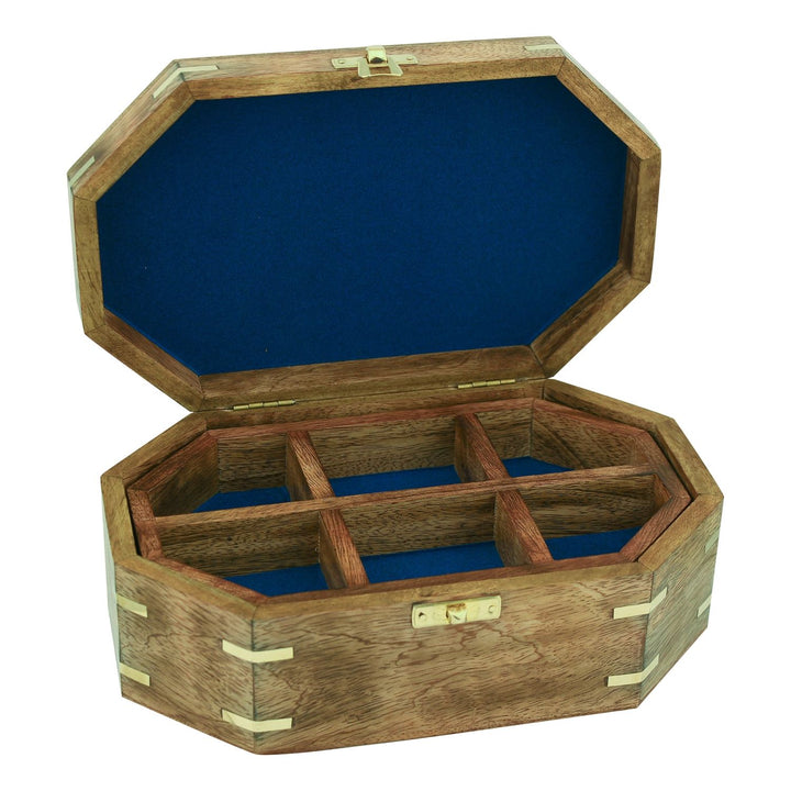 Utensilien Box mit Windrose Inlay – maritime Aufbewahrungsbox aus Mango Holz