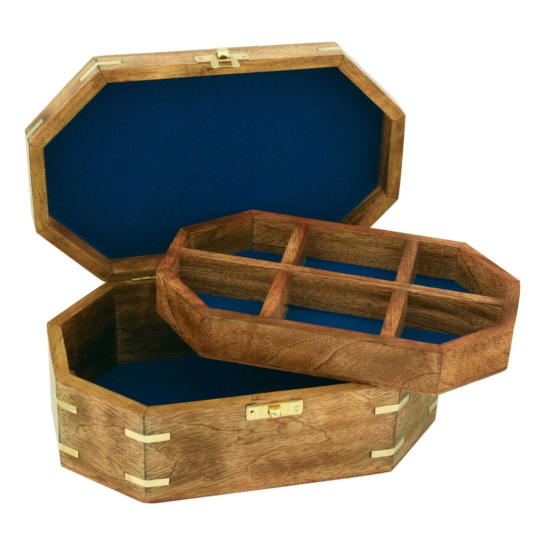 Utensilien Box mit Windrose Inlay – maritime Aufbewahrungsbox aus Mango Holz