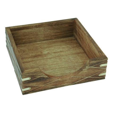 Serviettenhalter Holz – dekorative Ablage aus Mango Holz mit Messing Details