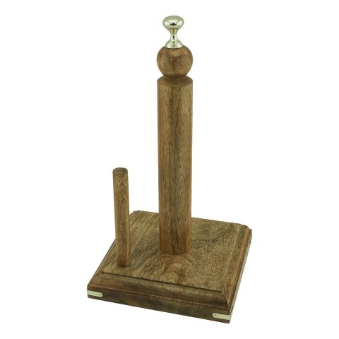 Küchenrollenhalter aus Mangoholz – stilvoller Ständer mit Messingdetails