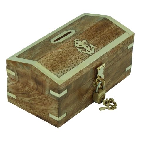 Spardose Schatztruhe – maritime Spardose aus Mango Holz mit Schloss