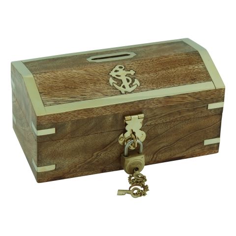 Spardose Schatztruhe – maritime Spardose aus Mango Holz mit Schloss
