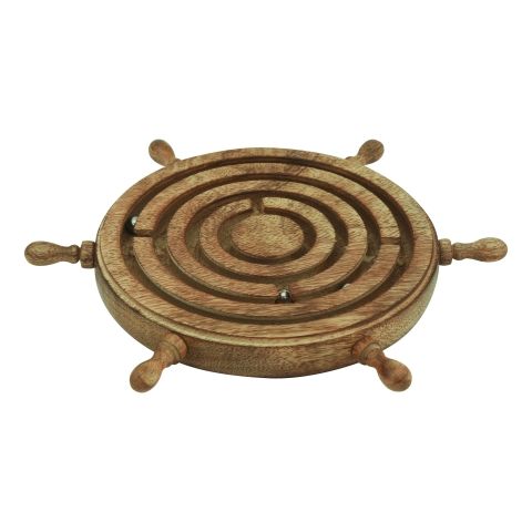 Labyrinth Spiel Steuerrad – maritimes Geschicklichkeitsspiel aus Mango Holz