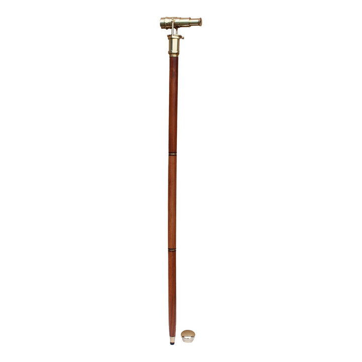 Spazierstock mit Teleskop – maritimer Gehstock aus Holz und Messing