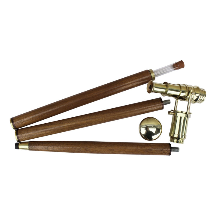 Spazierstock mit Teleskop – maritimer Gehstock aus Holz und Messing