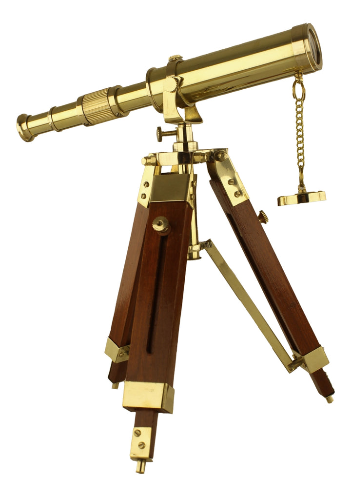 Teleskop auf Stativ – maritimes Messing Fernrohr mit Holz im klassischen Vintage Stil