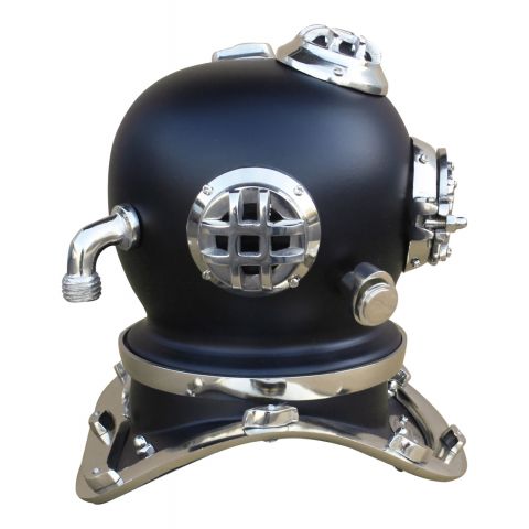 Taucherhelm Vintage kompakt Schwarz Nickel – dekoratives Highlight aus Eisen im Industrial Look