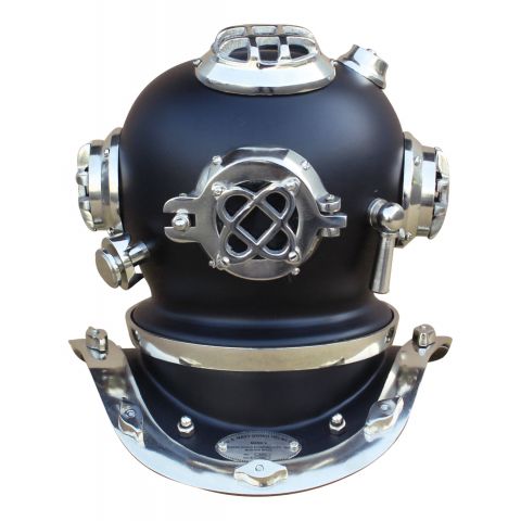 Taucherhelm Vintage kompakt Schwarz Nickel – dekoratives Highlight aus Eisen im Industrial Look