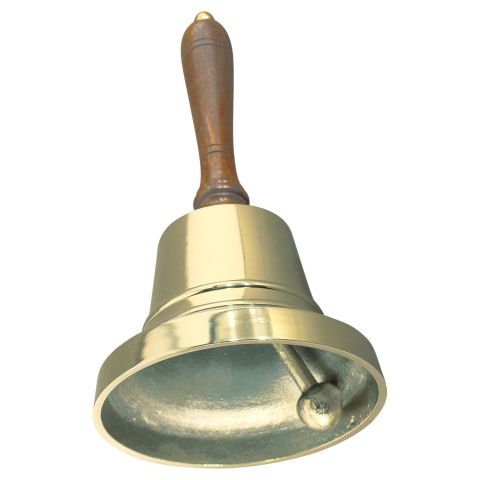 Handglocke aus Aluminium vermessingt mit Holzgriff, Höhe 26 cm, Ø 12,5 cm