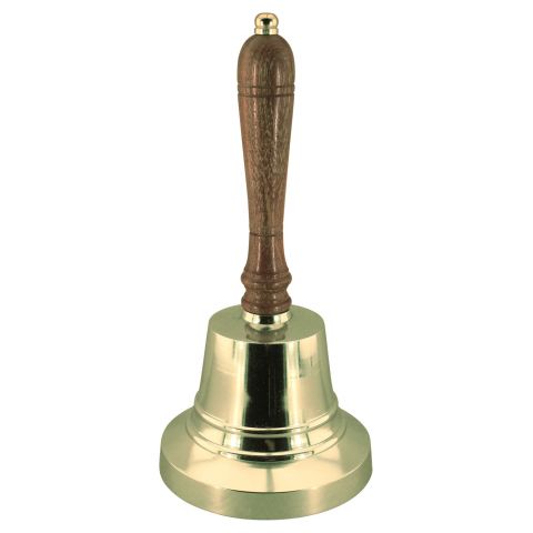Handglocke aus Aluminium vermessingt mit Holzgriff, Höhe 26 cm, Ø 12,5 cm