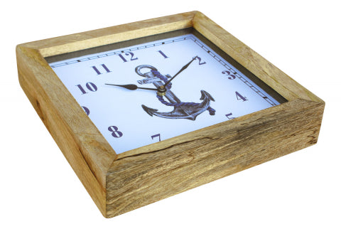 Wanduhr Anker – maritime Uhr aus Mangoholz mit dekorativem Ankerdesign
