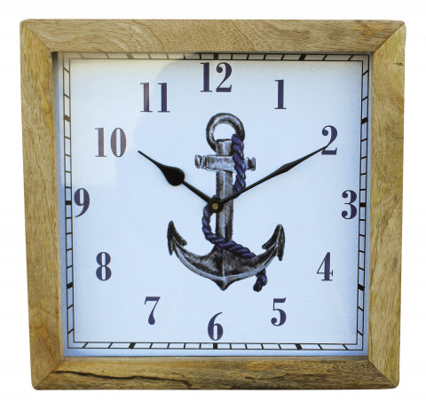 Wanduhr Anker – maritime Uhr aus Mangoholz mit dekorativem Ankerdesign