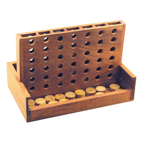 Spiel Vier Gewinnt aus Akazienholz – klassisches Strategiespiel aus Holz